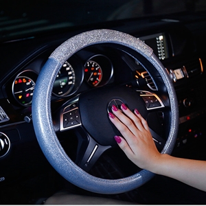 Fashion Girls Diamond Leather Car Steering Wheel Covers Crystal Bing Rhinestons Cases - Blue