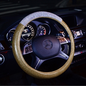 Fashion Girls Diamond Leather Car Steering Wheel Covers Crystal Bing Rhinestons Cases - Gold