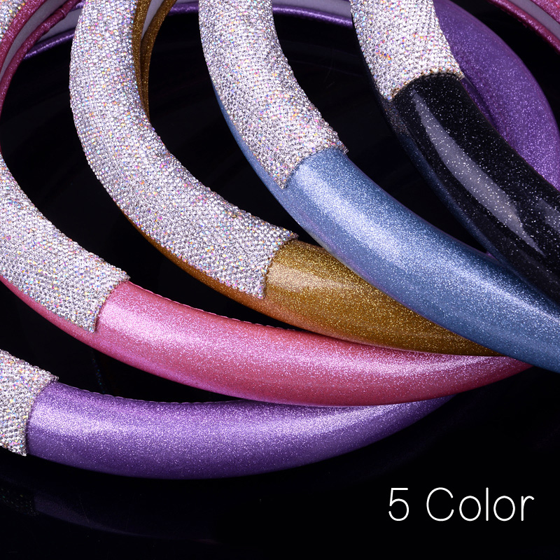 Fashion Girls Diamond Leather Car Steering Wheel Covers Crystal Bing Rhinestons Cases - Black