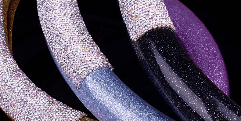 Fashion Girls Diamond Leather Car Steering Wheel Covers Crystal Bing Rhinestons Cases - Black