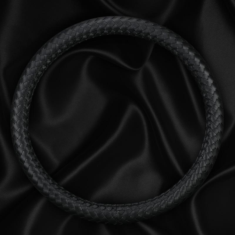Fashion Woven Genuine Leather Car Steering Wheel Covers 15 inch 38CM - Black