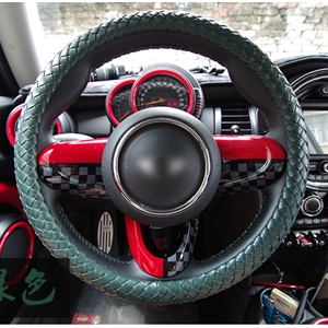 Fashion Woven Genuine Leather Car Steering Wheel Covers 15 inch 38CM - Green