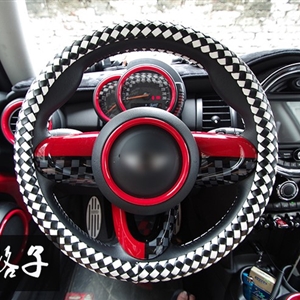 Fashion Woven Genuine Leather Car Steering Wheel Covers 15 inch 38CM - White Black