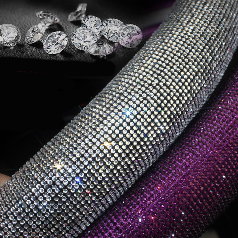 Luxury Full Diamod Rhinestone Leather Auto General Anti-slip Crystal Car Steering Wheel Cover Women - All Silver