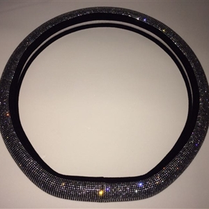 Luxury Full Diamod Rhinestone Leather Auto General Anti-slip Crystal Car Steering Wheel Cover Women - D Black