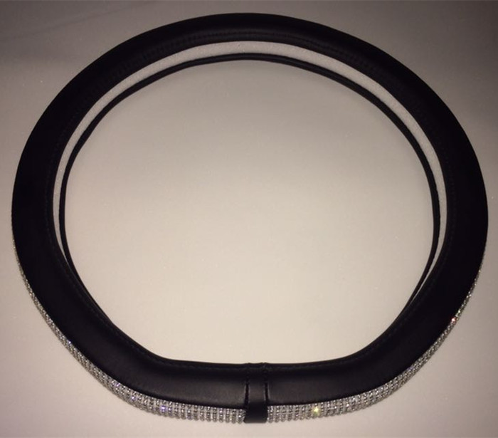 Luxury Full Diamod Rhinestone Leather Auto General Anti-slip Crystal Car Steering Wheel Cover Women - D Silver
