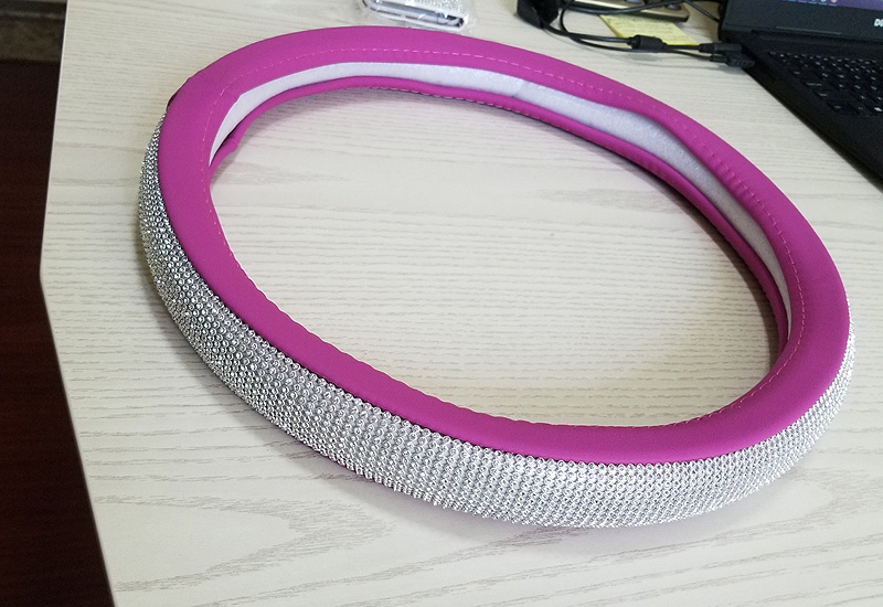 Luxury Full Diamod Rhinestone Leather Auto General Anti-slip Crystal Car Steering Wheel Cover Women - Purple Silver