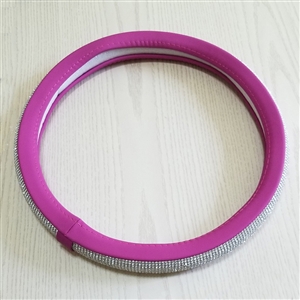 Luxury Full Diamod Rhinestone Leather Auto General Anti-slip Crystal Car Steering Wheel Cover Women - Purple Silver
