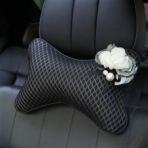 1PCS Plaid Ice Silk Leather Car Neck Pillow Flower General Auto Headrest for Women - Black