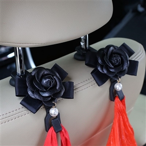 1pcs Camellia Car Seat Back Hook Hangers Organizer Headrest Mount Storage Hooks Clips Styling - Black
