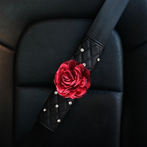 1pcs Car Safety Seat Belt Covers Women Creative Diamond Flower Leather Shoulder Pads - Black