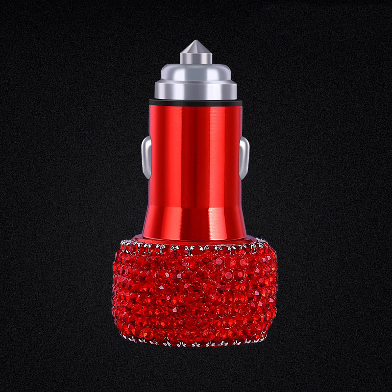 2.4A Diamond Dual USB Quick Car Charger Mobile Phone iPad Rotate Fast Charging Adapter - Red