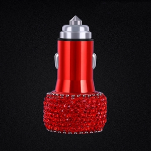 2.4A Diamond Dual USB Quick Car Charger Mobile Phone iPad Rotate Fast Charging Adapter - Red
