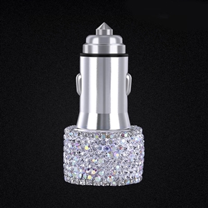 2.4A Diamond Dual USB Quick Car Charger Mobile Phone iPad Rotate Fast Charging Adapter - White