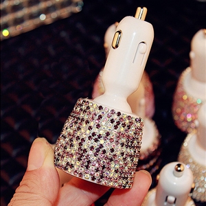 3.1A Rhinestones Dual USB Quick Car Charger Mobile Phone iPad Rotate Fast Charging Adapter - AB Purple