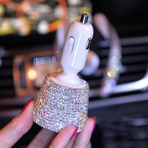 3.1A Rhinestones Dual USB Quick Car Charger Mobile Phone iPad Rotate Fast Charging Adapter - AB White