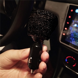 3.1A Rhinestones Dual USB Quick Car Charger Mobile Phone iPad Rotate Fast Charging Adapter - Black
