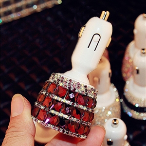 3.1A Rhinestones Dual USB Quick Car Charger Mobile Phone iPad Rotate Fast Charging Adapter - Square Purple