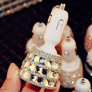 3.1A Rhinestones Dual USB Quick Car Charger Mobile Phone iPad Rotate Fast Charging Adapter - Transparent