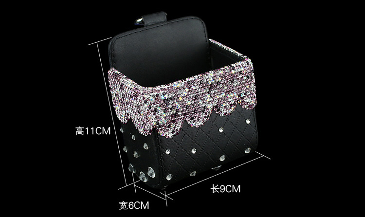 Beautiful 1pcs Crystal Car Storage Bucket Leather Storage Box Diamond Auto Storage Bag - Pink