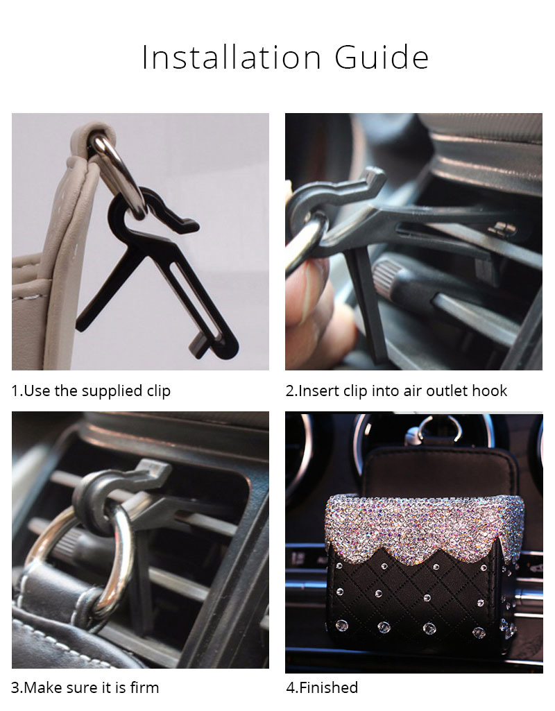 Beautiful 1pcs Crystal Car Storage Bucket Leather Storage Box Diamond Auto Storage Bag - Pink