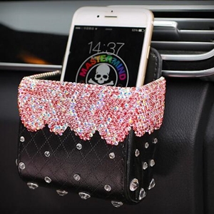 Beautiful 1pcs Crystal Car Storage Bucket Leather Storage Box Diamond Auto Storage Bag - Pink