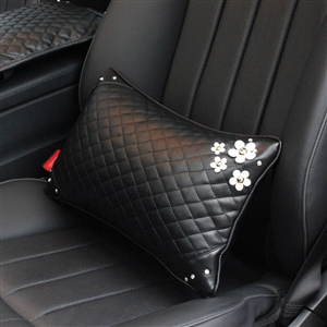 Beautiful Daisy Women Rhinestone Car Seat Waist Pillows PU Leather Rectangle Cushions 1pcs - Black