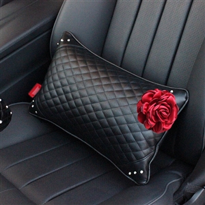 Beautiful Flower Women Rhinestone Car Seat Waist Pillows PU Leather Rectangle Cushions 1pcs - Black