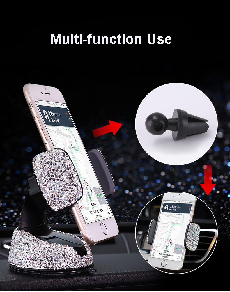 Bling Crystal Car Phone Holder Magnetic Air Vent Mount Mobile Stand Magnet Support Cell GPS - Pink