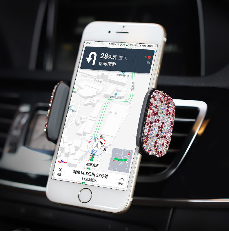 Bling Crystal Car Phone Holder Magnetic Air Vent Mount Mobile Stand Magnet Support Cell GPS - Pink