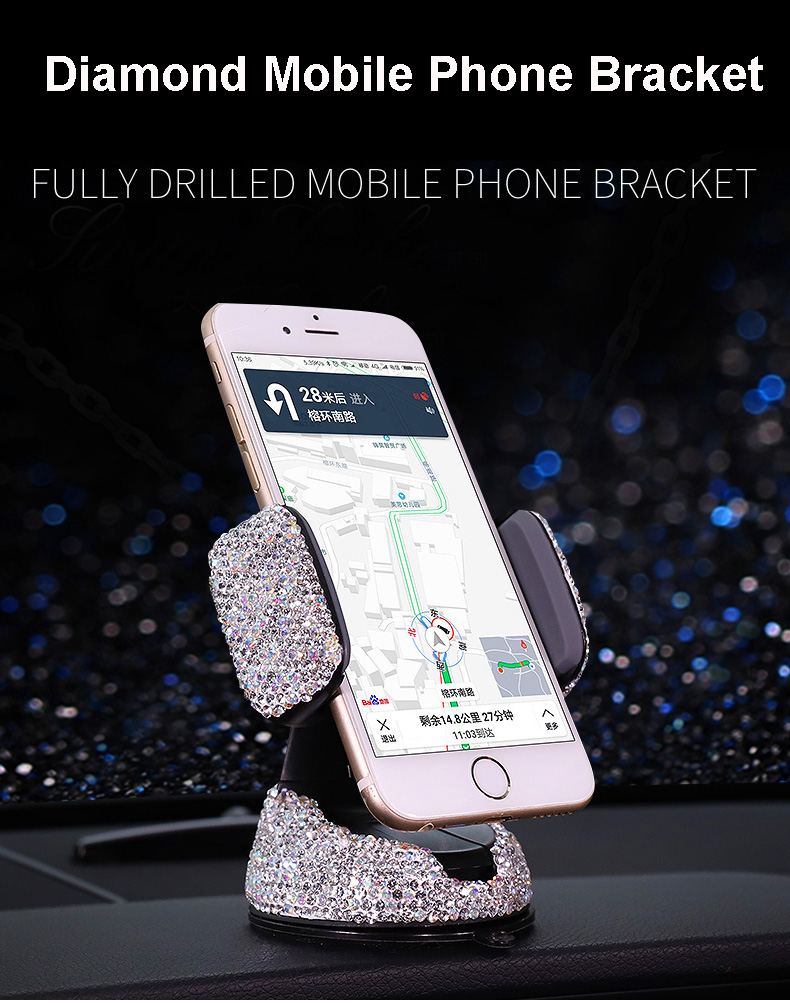 Bling Crystal Car Phone Holder Magnetic Air Vent Mount Mobile Stand Magnet Support Cell GPS - White
