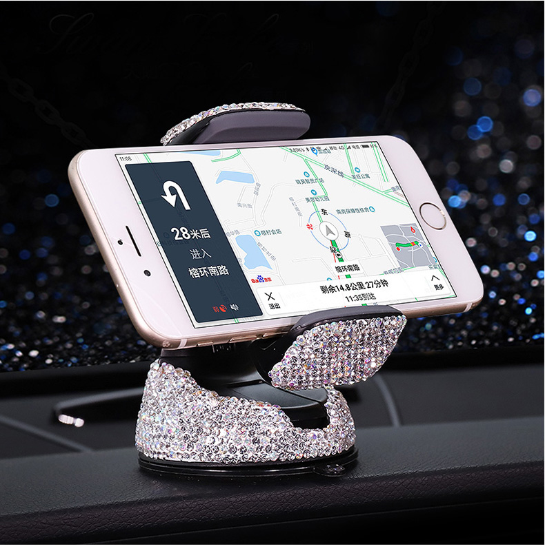 Bling Crystal Car Phone Holder Magnetic Air Vent Mount Mobile Stand Magnet Support Cell GPS - White
