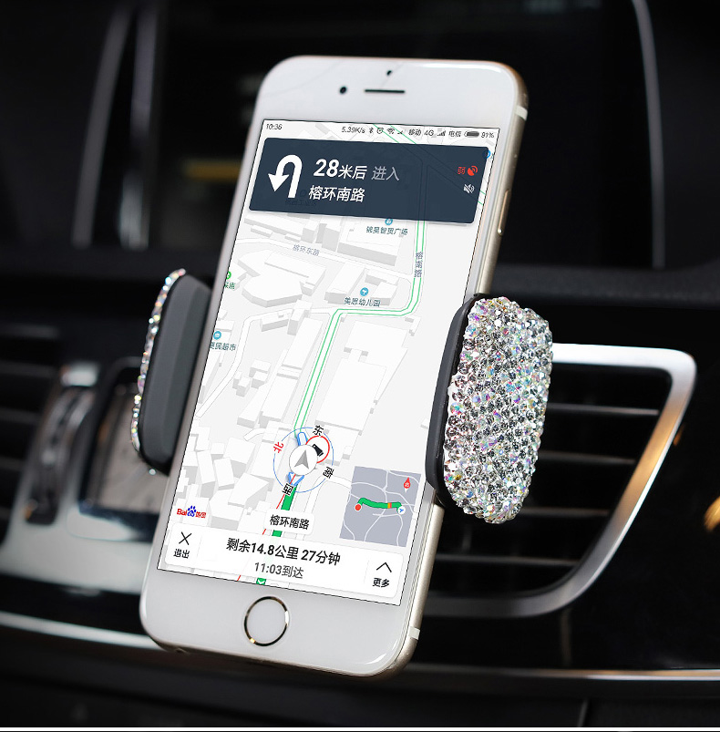 Bling Crystal Car Phone Holder Magnetic Air Vent Mount Mobile Stand Magnet Support Cell GPS - White