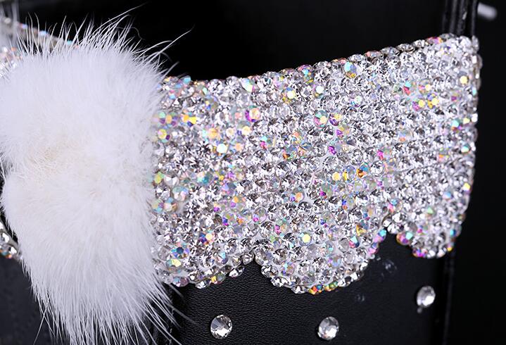 Bow 1pcs Crystal Car Storage Bucket Leather Storage Box Diamond Auto Storage Bag - Black