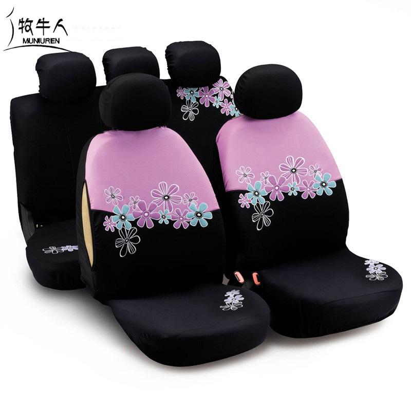 Butterflys Embroidered Car Seat Cover Women Universal Fit Most Vehicles Interior Accessories - Pink