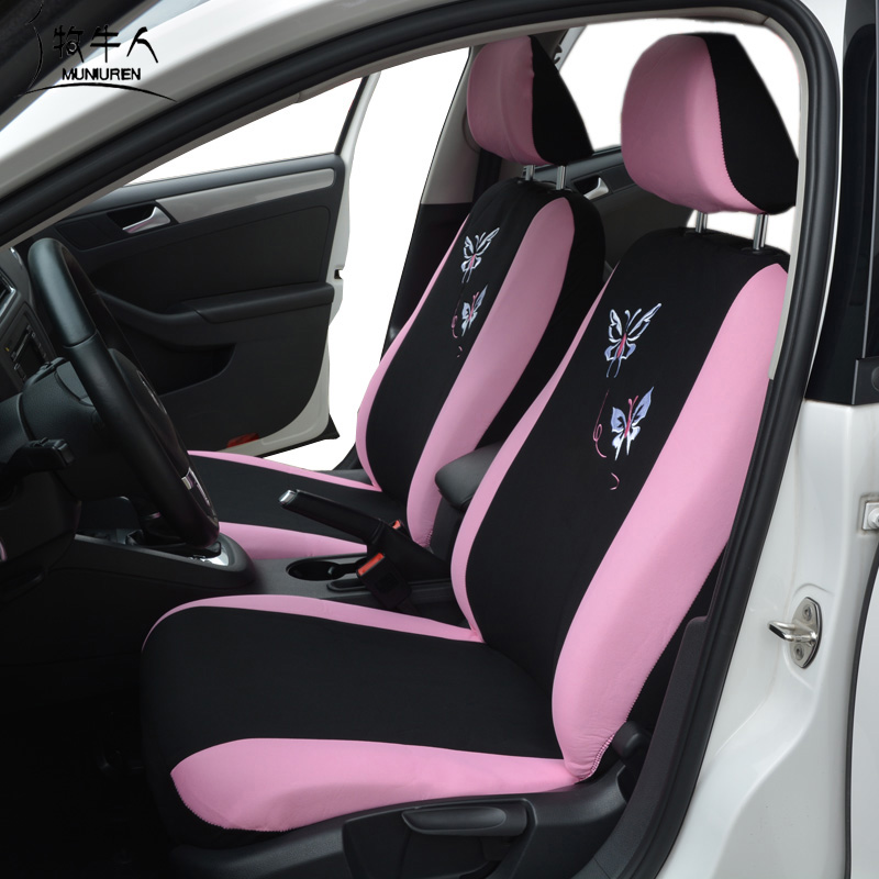 Butterflys Embroidered Car Seat Cover Women Universal Fit Most Vehicles Interior Polyester - Pink