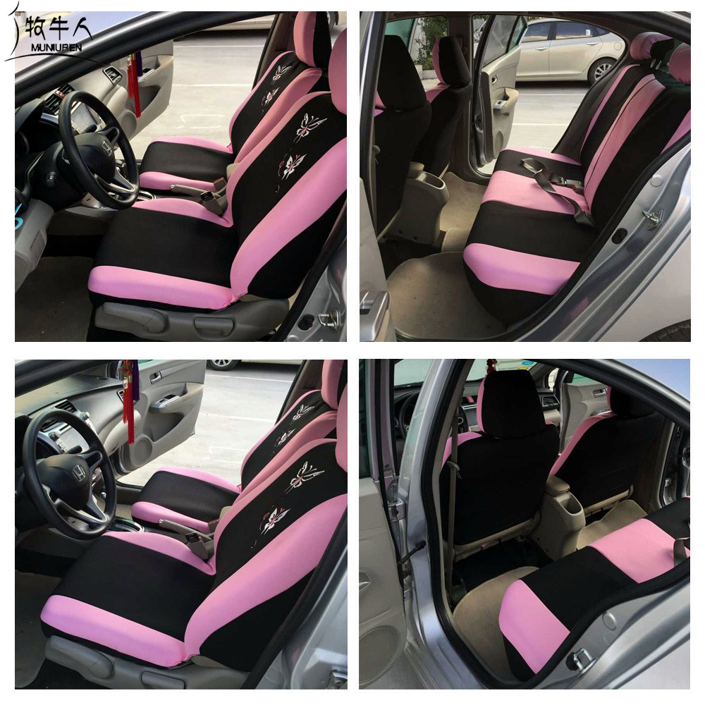 Butterflys Embroidered Car Seat Cover Women Universal Fit Most Vehicles Interior Polyester - Pink