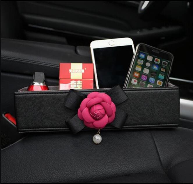 Camellia 1pcs Bling Car Storage Bucket Leather Storage Box Diamond Auto Storage Bag - Black