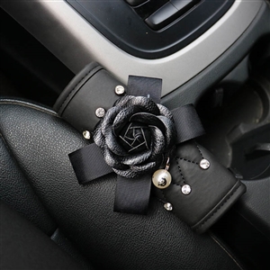 Camellia 1pcs Crystal Auto Handbrake Covers Leather Diamond Brake Case Auto Interior Decro - Black