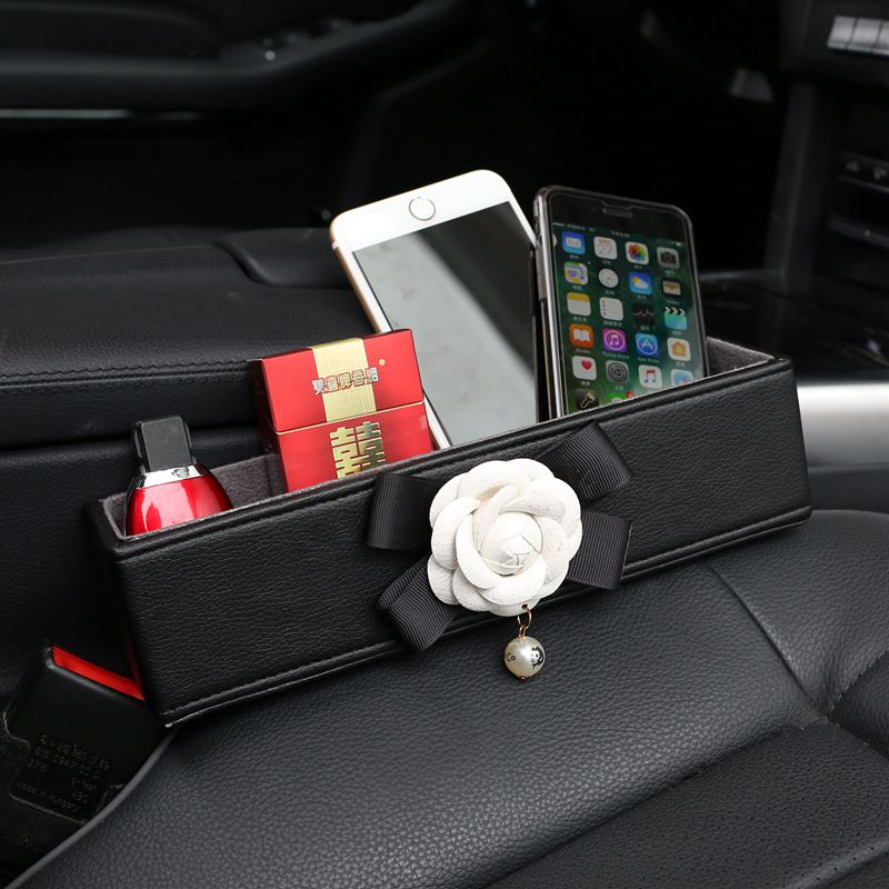 Camellia 1pcs Crystal Automobile Storage Bucket Leather Storage Box Diamond Auto Storage Bag - Black
