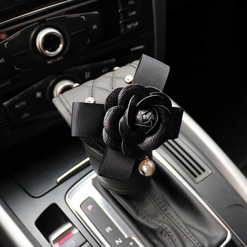 Camellia 1pcs Crystal Car Gear Covers Leather Bling Shift Cover Auto Interior Decro - Black