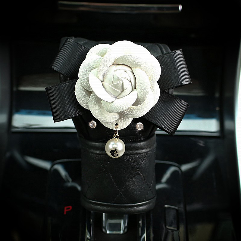Camellia 1pcs Crystal Car Gear Covers Leather Diamond Shift Cover Auto Interior Decro - Black