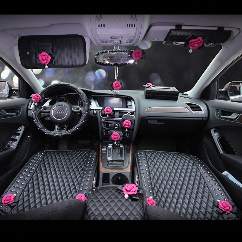 Camellia 1pcs Crystal Gear Covers Leather Diamond Shift Cover Auto Interior Decro - Black