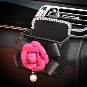 Camellia 1pcs Diamonds Car Storage Bucket Leather Storage Box Diamond Auto Storage Bag - Black