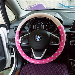 Car Interior Cute Case Polka Dot Auto Steering Wheel Wrap Cover Velvet 15 Inch 38CM - Pink Beige