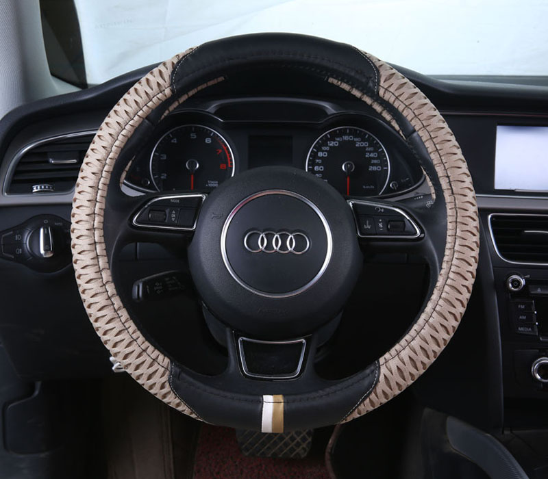 Classic Men Ice Silk Leather Sports Anti-slip Breathe Holes Steering Wheel Covers Accessories - Beige