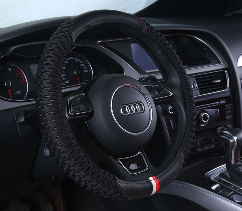 Classic Men Ice Silk Leather Sports Anti-slip Breathe Holes Steering Wheel Covers Accessories - Black