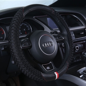 Classic Men Ice Silk Leather Sports Anti-slip Breathe Holes Steering Wheel Covers Accessories - Black