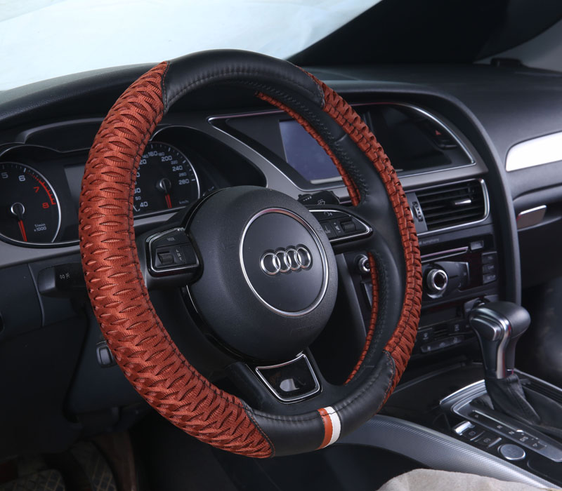 Classic Men Ice Silk Leather Sports Anti-slip Breathe Holes Steering Wheel Covers Accessories - Brown