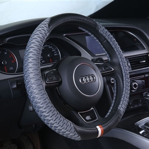 Classic Men Ice Silk Leather Sports Anti-slip Breathe Holes Steering Wheel Covers Accessories - Grey